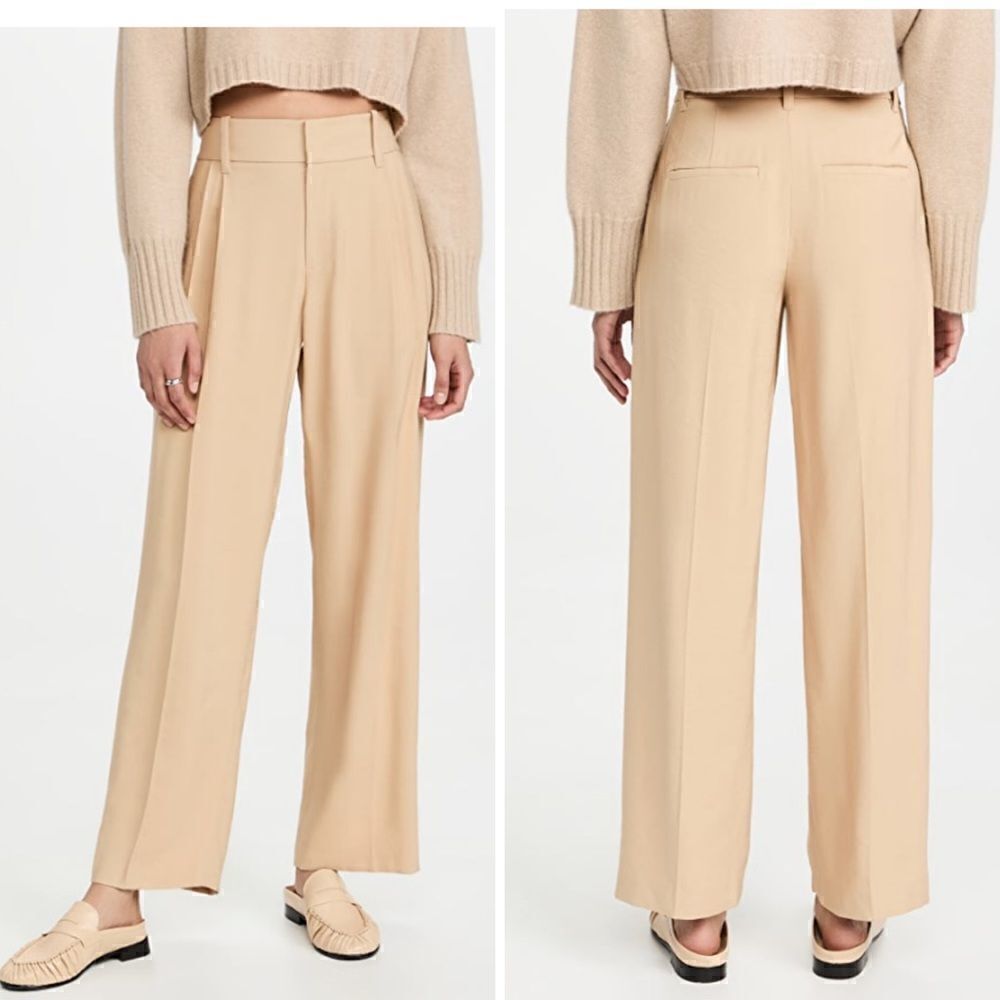 Vince. High Waist Pleated Trousers in Tan | SZ 8